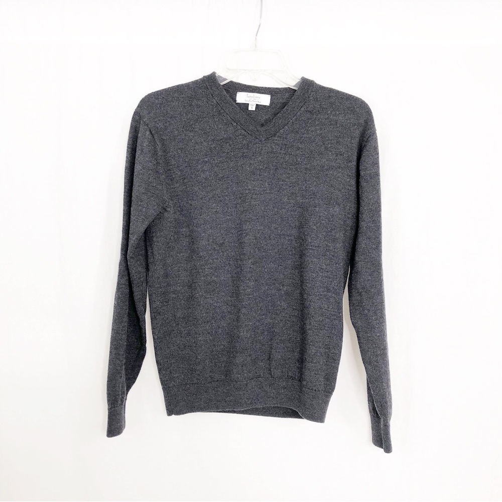 Turnbury Mens Extra Fine Merino Wool Soft V-Neck Sweater, Size Small, Gray
